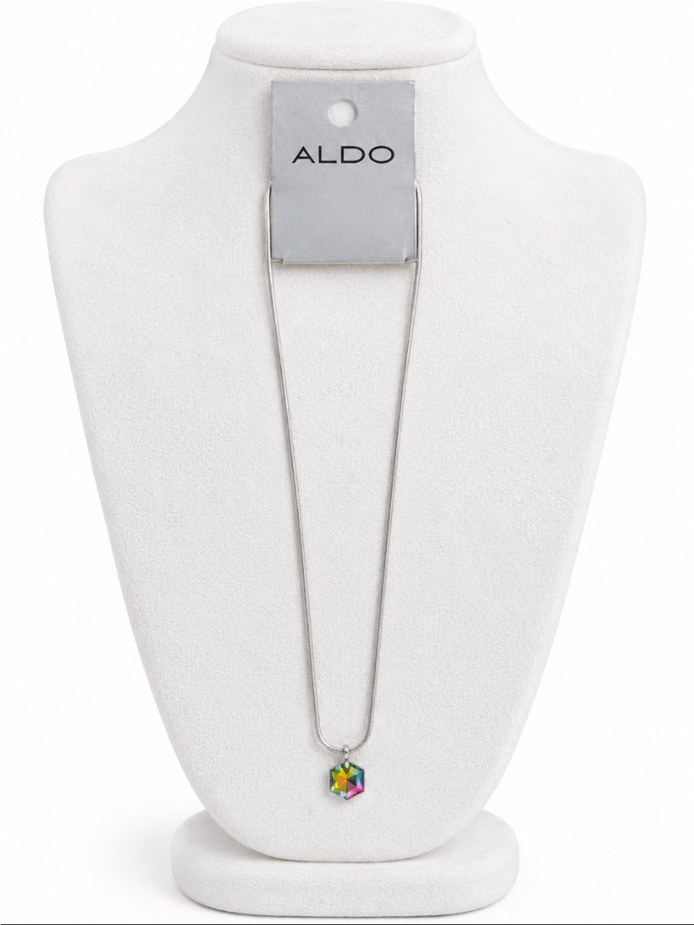ALDO Silver Tone Iridescent Rainbow Crystal Pendant Necklace 💥🆕💥